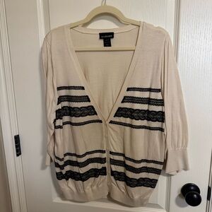 Lane Bryant 22/24 Cream Cotton Cardigan with Black Lace Detail
